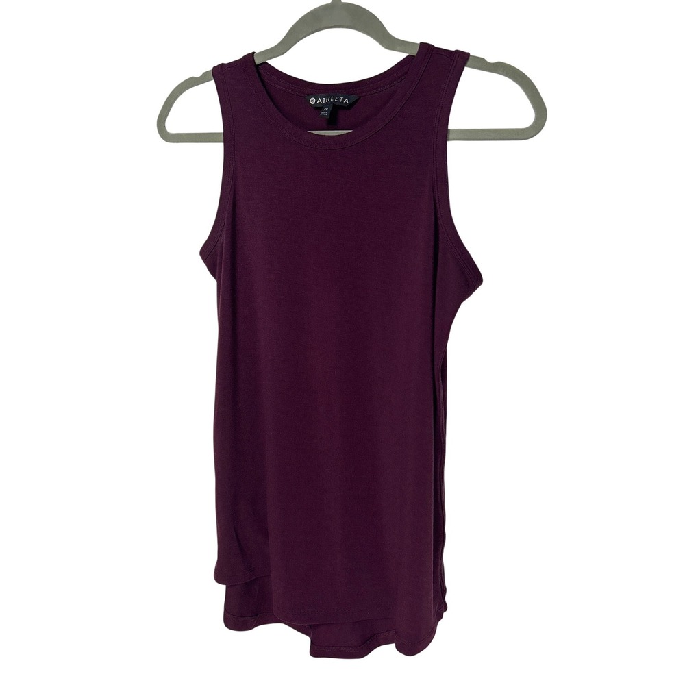 Athleta High Neck Tank Top Dark Berryโ Purple Modal Blend Size XS EUC
